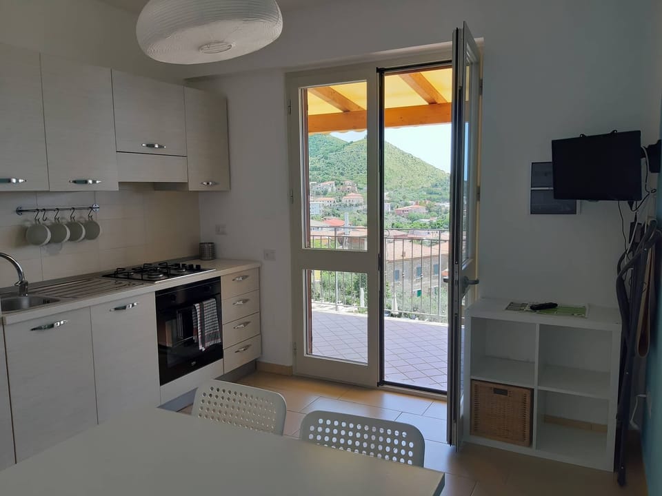 Fridge, stovetop, cookware/dishes/utensils, dining tables
