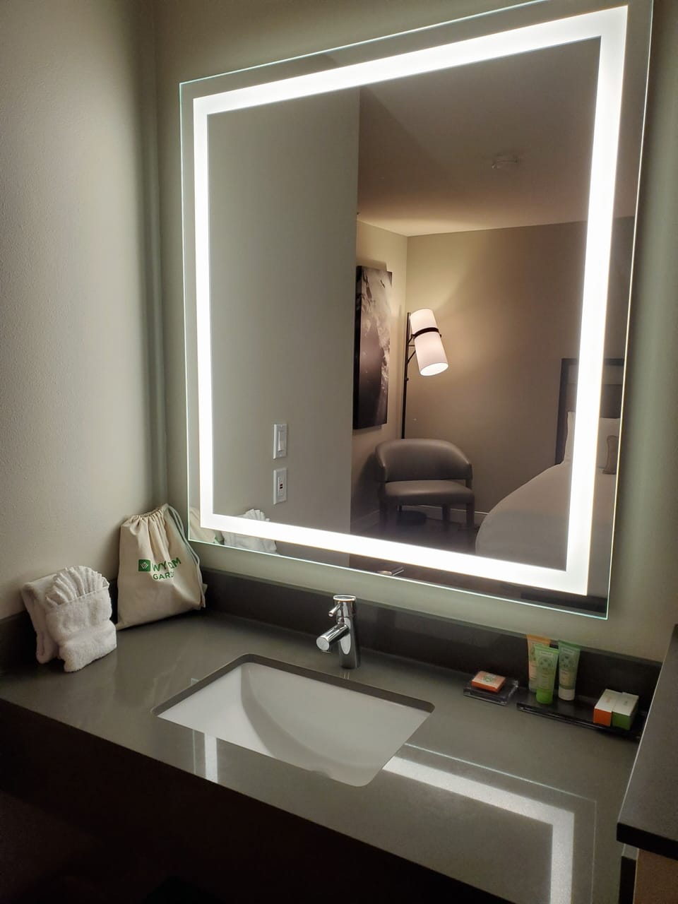 Eco-friendly toiletries, hair dryer, towels