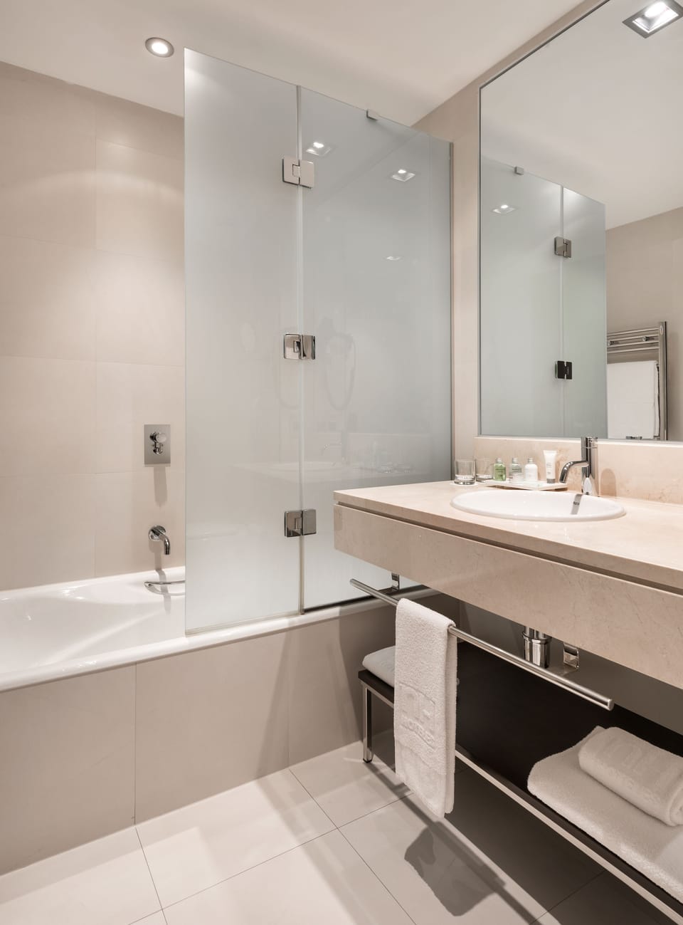Eco-friendly toiletries, hair dryer, towels