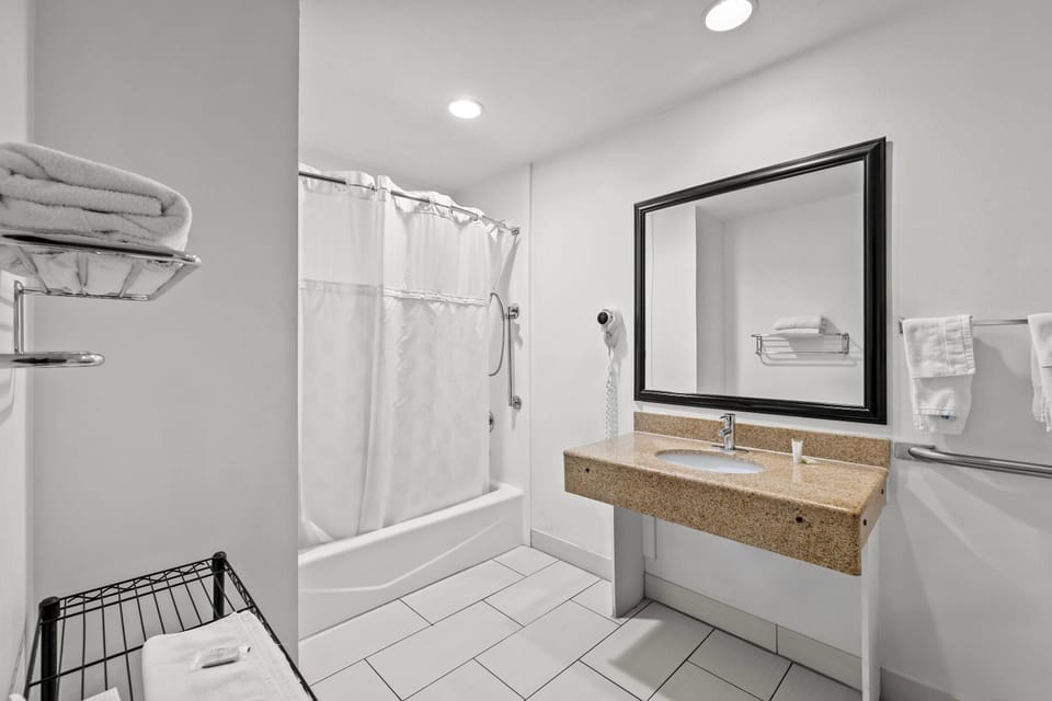 Room, 1 King Bed, Accessible, Non Smoking | Bathroom | Combined shower/tub, free toiletries, hair dryer, towels