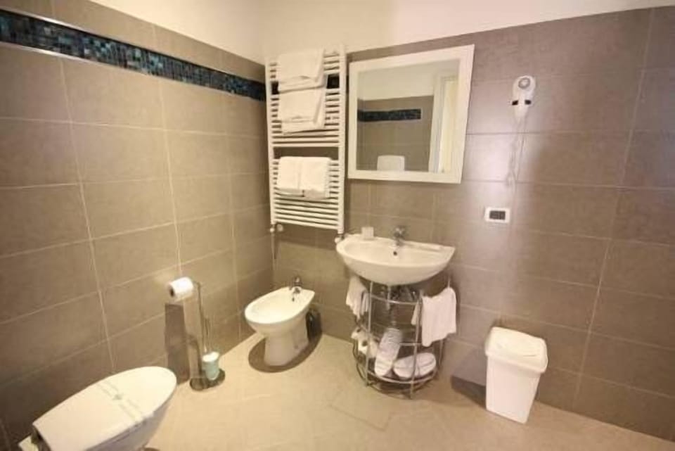 Shower, free toiletries, hair dryer, bidet