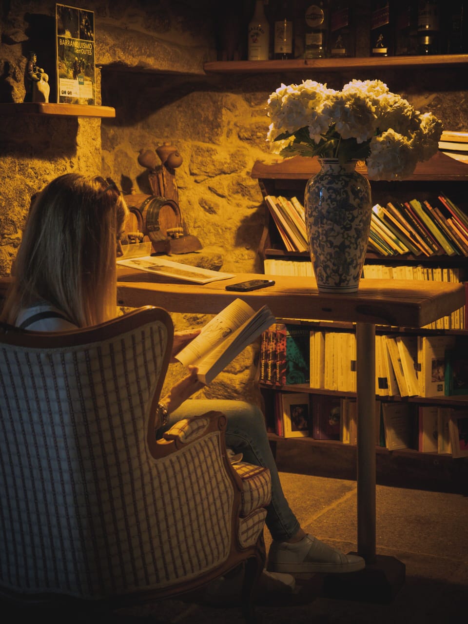 Flat-screen TV, books