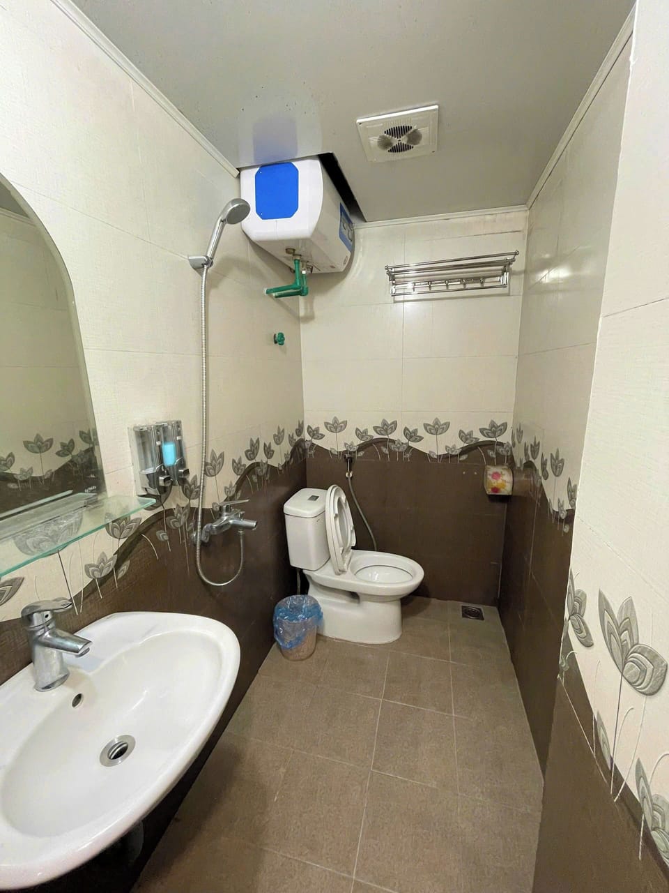 Shower, hydromassage showerhead, designer toiletries, hair dryer