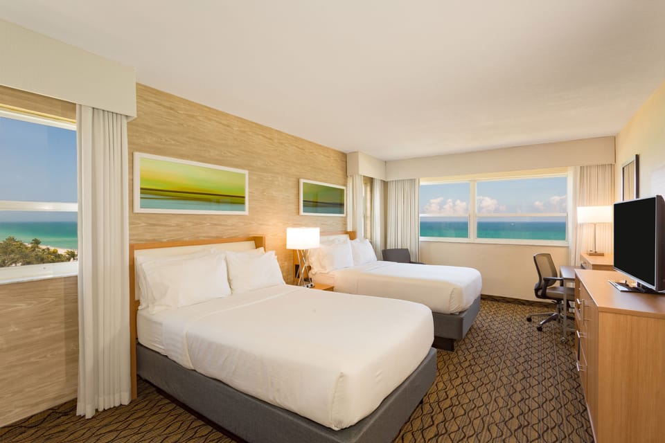 Standard Room, 2 Double Beds, Ocean View | Premium bedding, in-room safe, desk, laptop workspace
