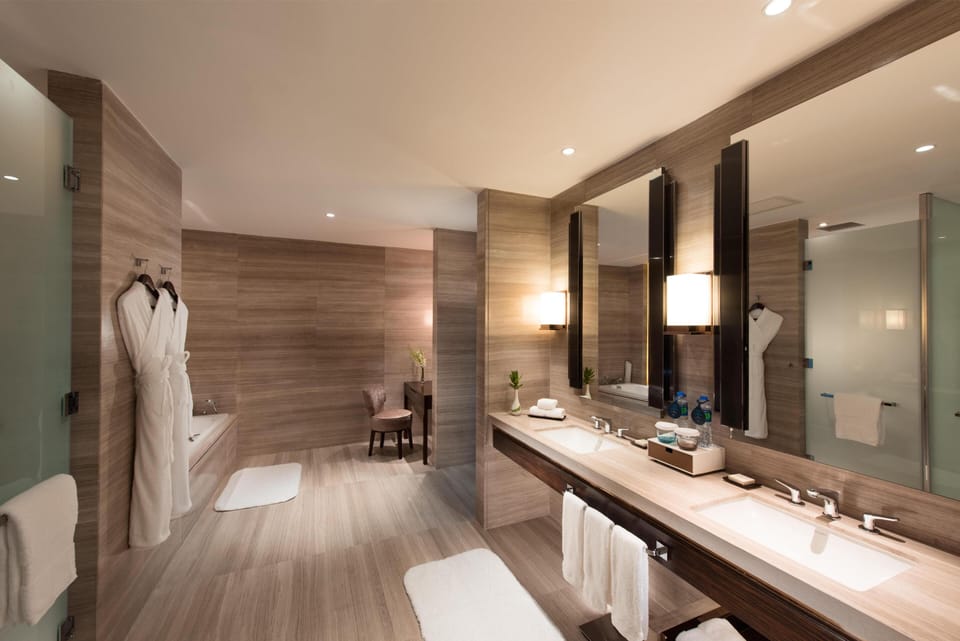 King Premier One-Bedroom Suite | Bathroom | Separate tub and shower, deep soaking tub, rainfall showerhead