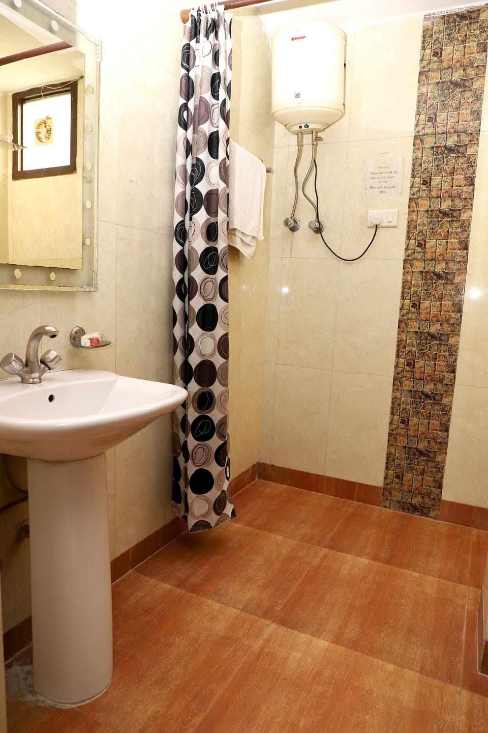 Shower, slippers, towels
