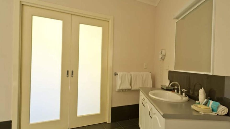 Shower, free toiletries, hair dryer, towels