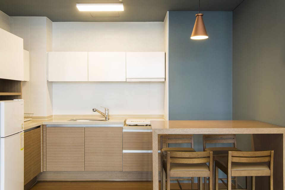 Fridge, microwave, electric kettle, highchair