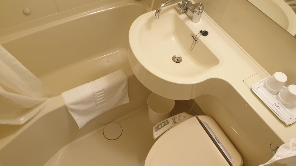Combined shower/tub, hair dryer, bathrobes, slippers