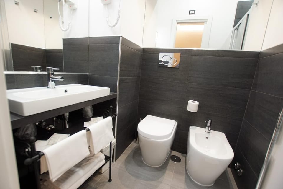 Shower, free toiletries, hair dryer, bidet
