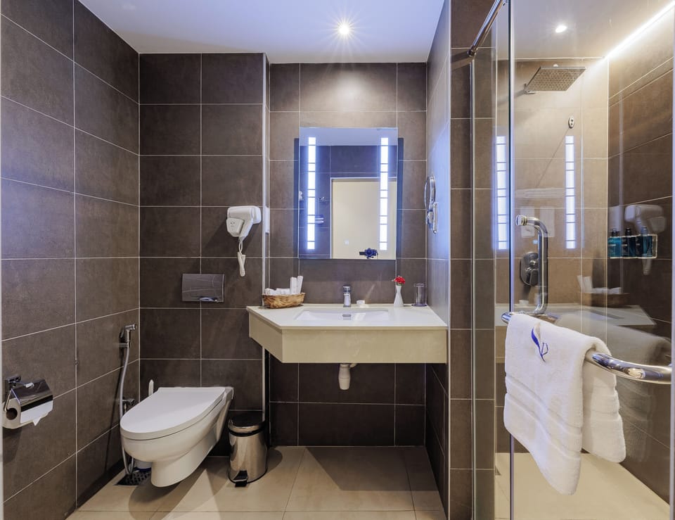 Deluxe Double Room, 1 Queen Bed, City View | Bathroom | Shower, rainfall showerhead, free toiletries, hair dryer