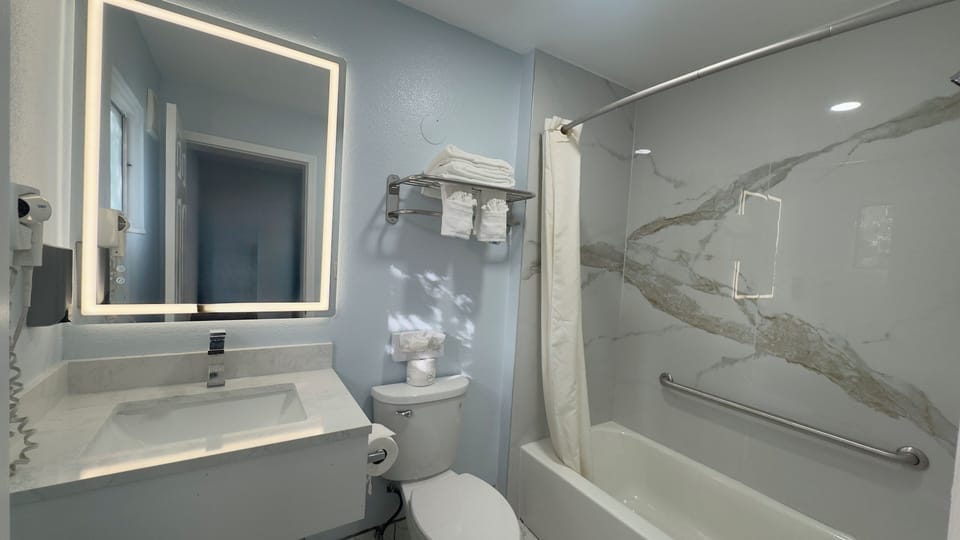 Standard Room, 1 King Bed | Bathroom | Eco-friendly toiletries, hair dryer, towels