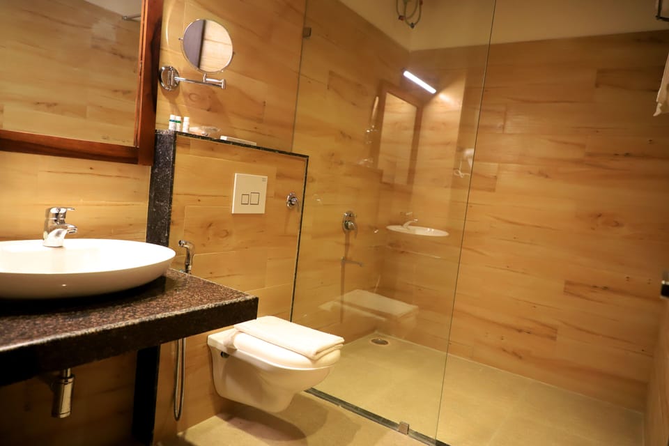 Shower, slippers, towels