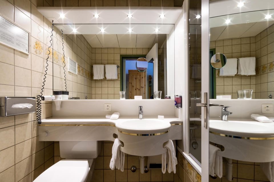 Shower, free toiletries, hair dryer, slippers