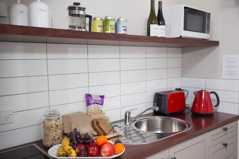 The Owner's Cottage | Private kitchenette | Full-size fridge, microwave, stovetop, espresso maker