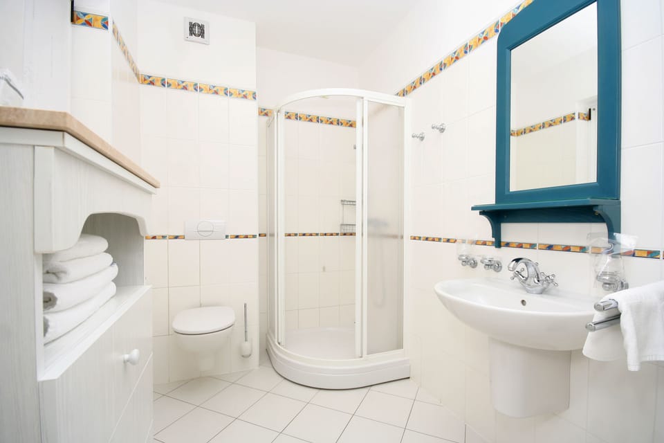 Shower, free toiletries, hair dryer, bathrobes