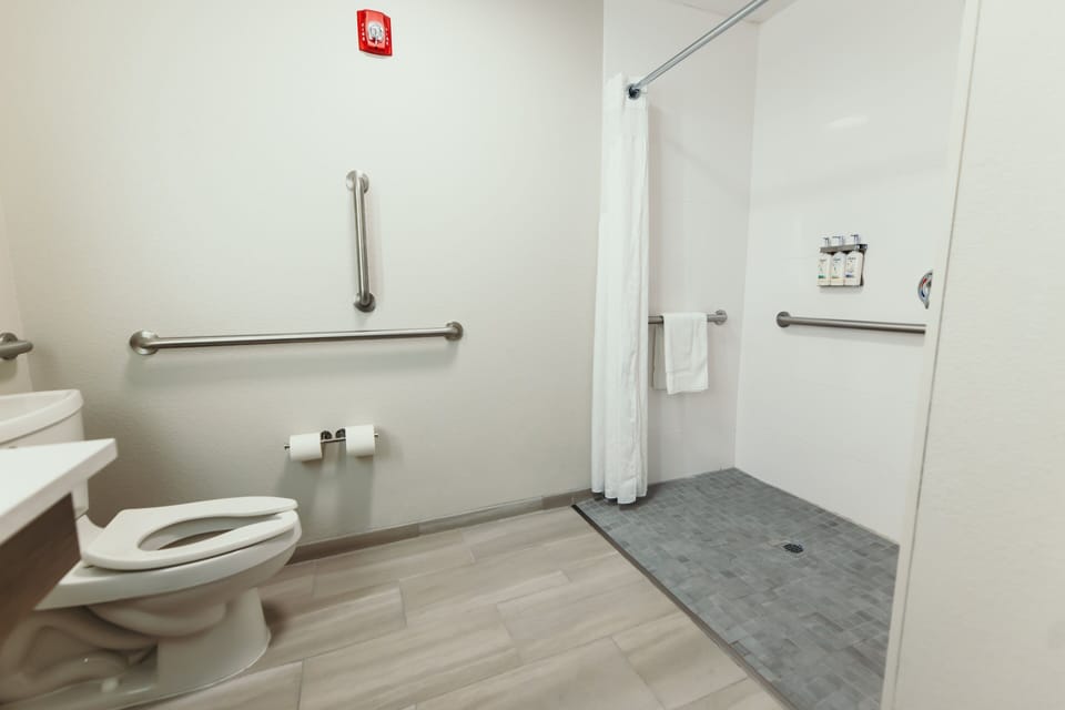 Standard Room, 1 King Bed, Accessible (Communications) | Bathroom | Hair dryer, towels