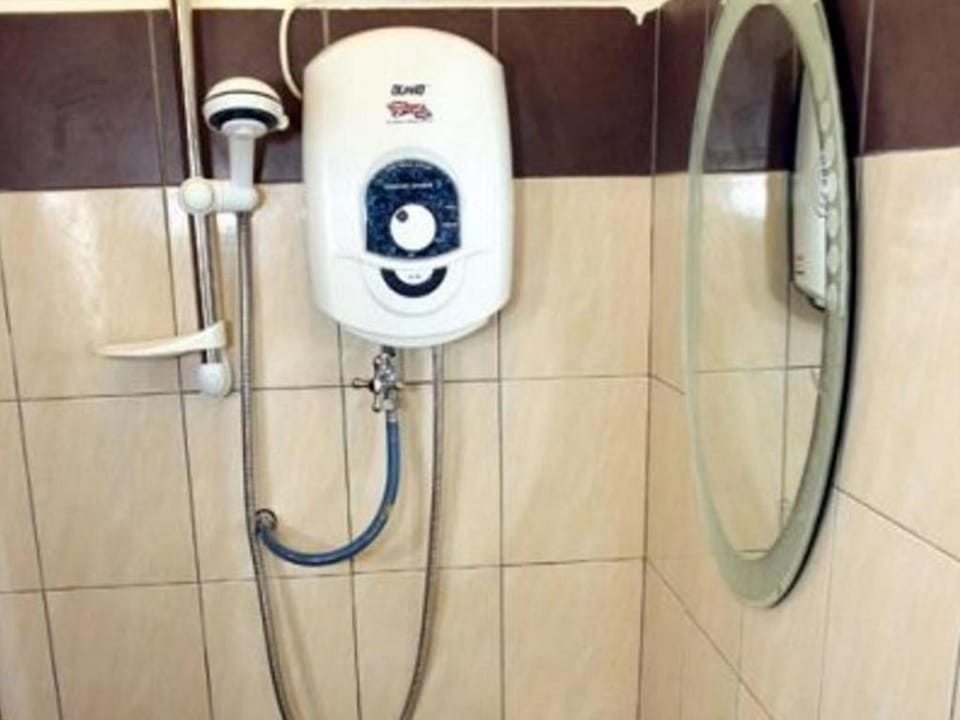 Shower, towels, toilet paper