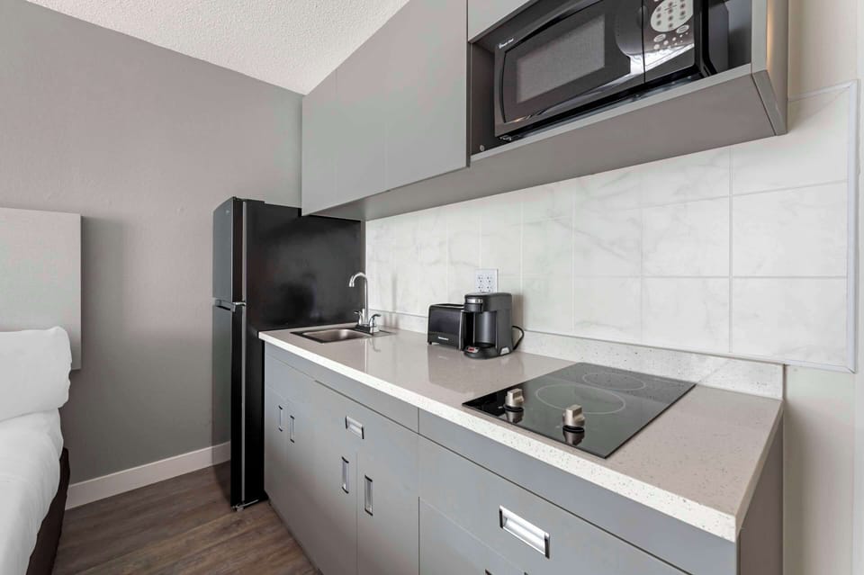 Fridge, microwave, dishwasher, coffee/tea maker