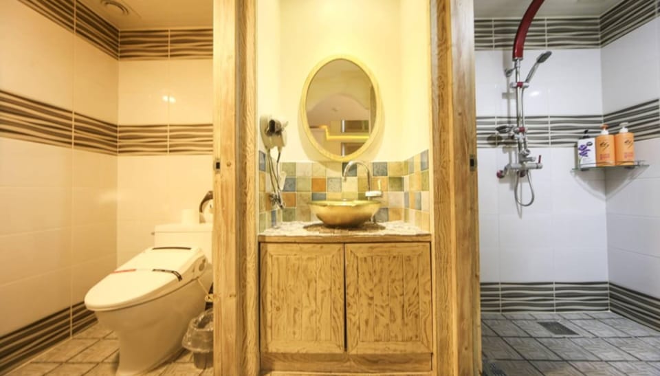 Premium Double Room | Bathroom | Combined shower/tub, free toiletries, hair dryer, bathrobes