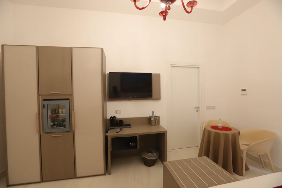 Minibar, desk, laptop workspace, soundproofing