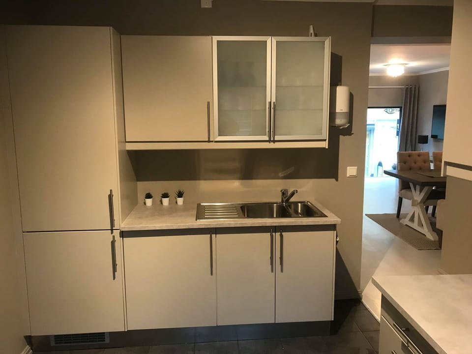 Apartment | Private kitchen | Full-size fridge, microwave, oven, stovetop