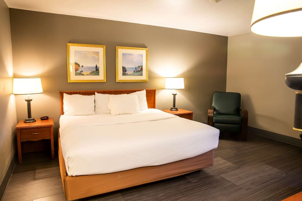 Hypo-allergenic bedding, pillowtop beds, desk, laptop workspace