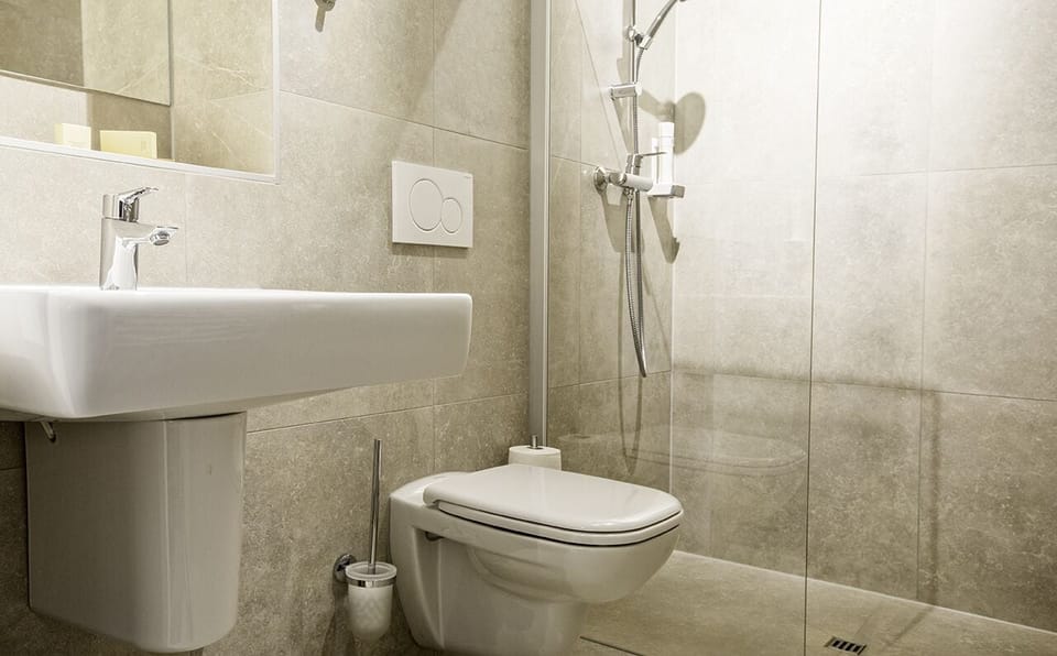 Shower, eco-friendly toiletries, hair dryer, towels