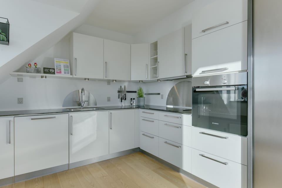 Exclusive Apartment | Private kitchen | Fridge, microwave, oven, stovetop