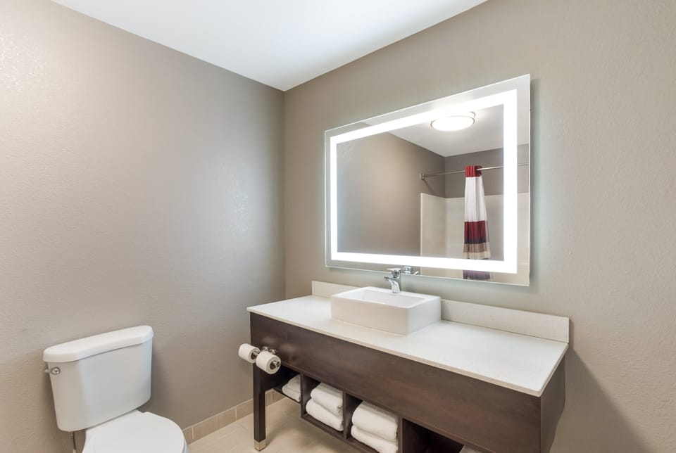 Combined shower/tub, free toiletries, hair dryer, towels