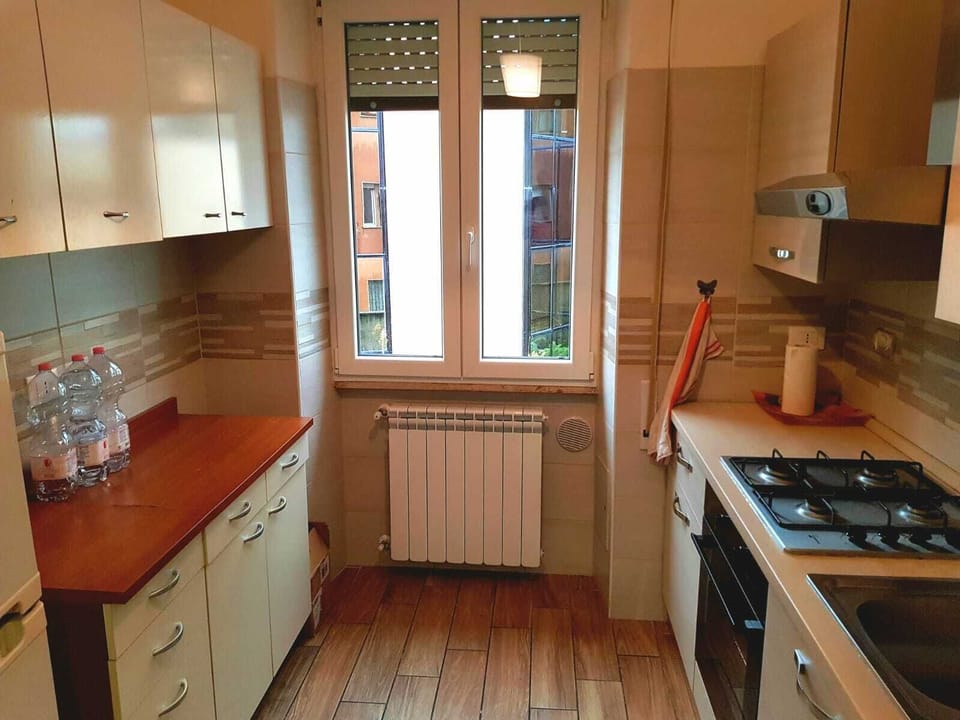 Fridge, stovetop, cookware/dishes/utensils