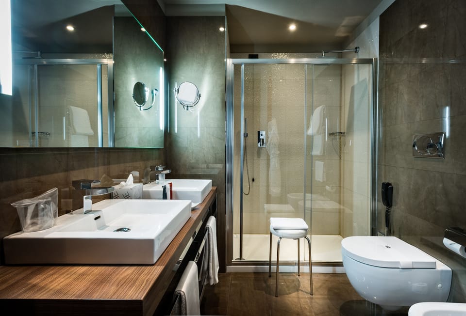 Shower, free toiletries, hair dryer, bathrobes