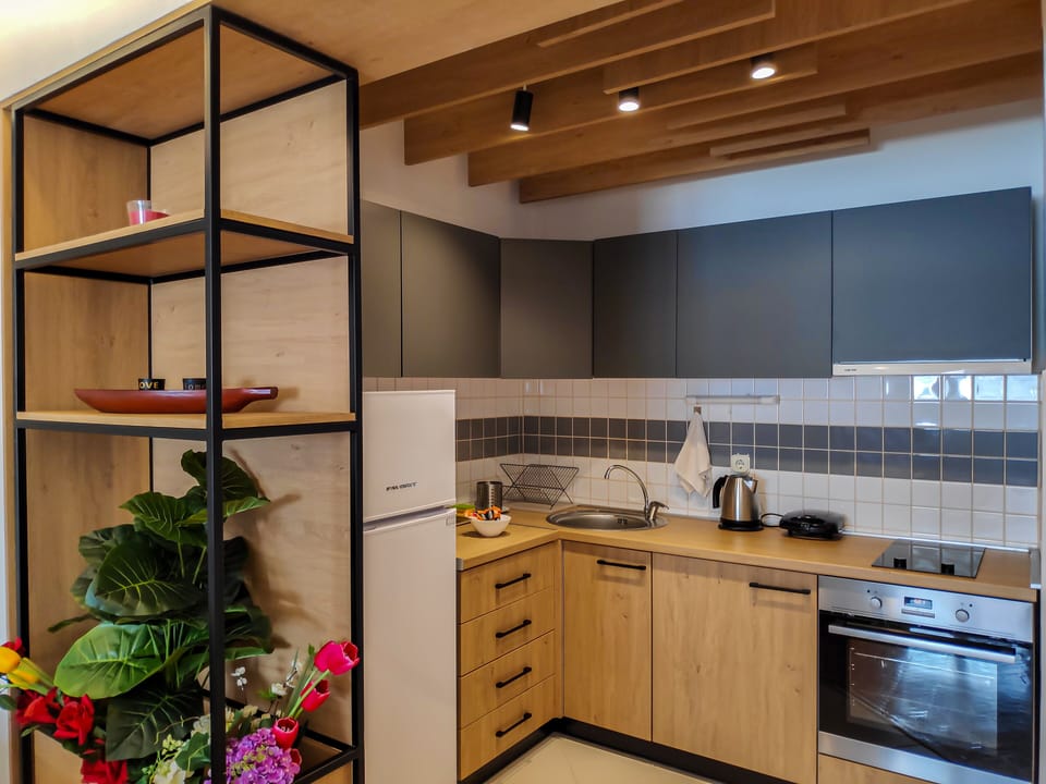 Superior Apartment | Private kitchen | Fridge, oven, stovetop, electric kettle