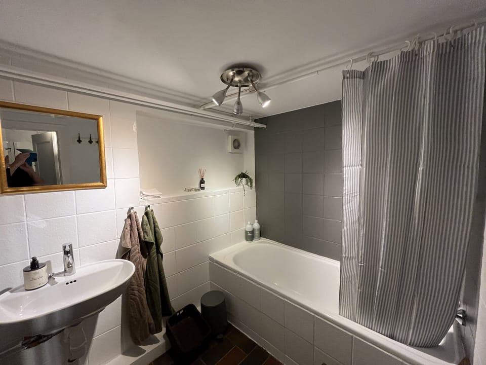 Cabin, Shared Bathroom, Garden Area | Bathroom | Hair dryer (on request), towels