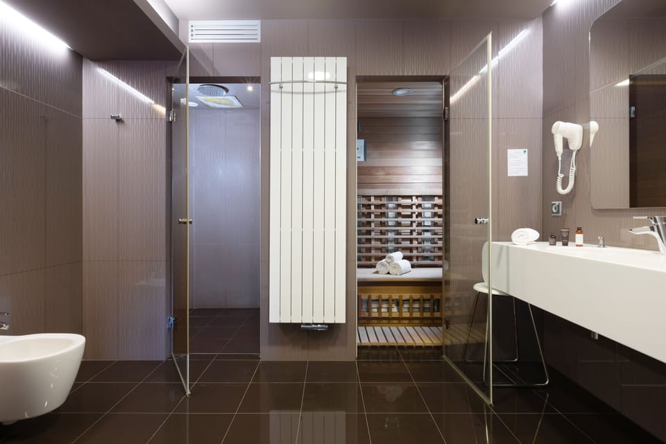 Executive Suite | Bathroom | Shower, designer toiletries, hair dryer, towels