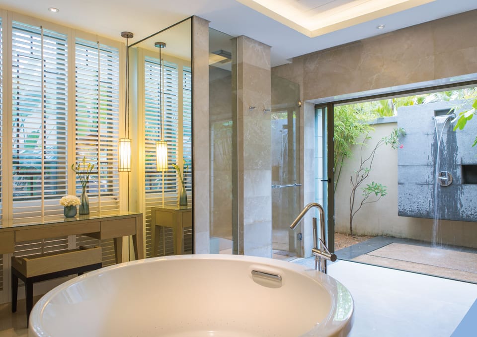 Villa, 1 Double Bed, Garden View | Bathroom | Separate tub and shower, deep soaking tub, rainfall showerhead