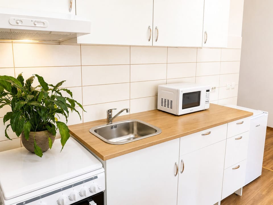 Junior Apartment | Private kitchen | Full-size fridge, microwave, oven, stovetop