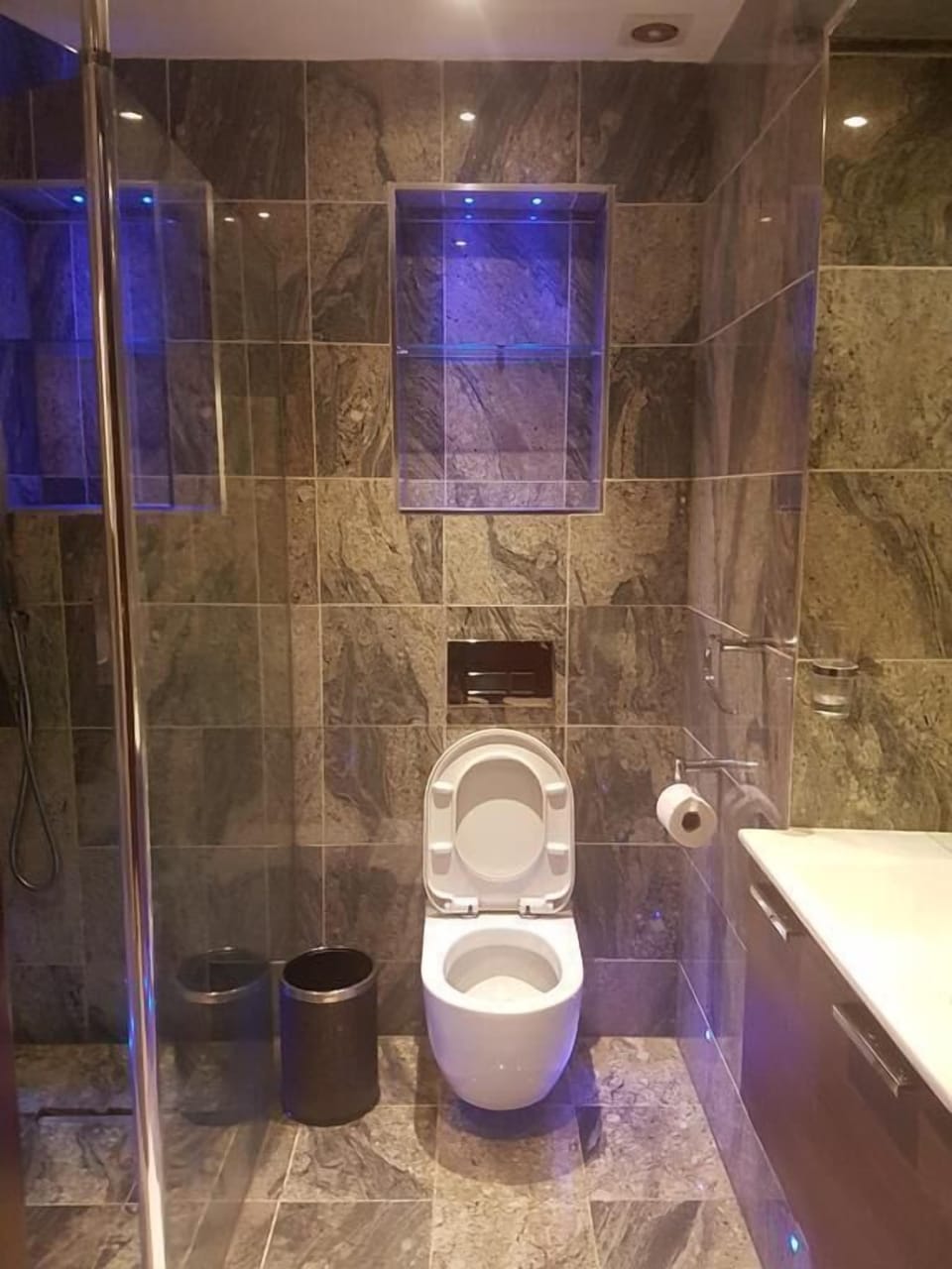 Shower, free toiletries, towels, soap