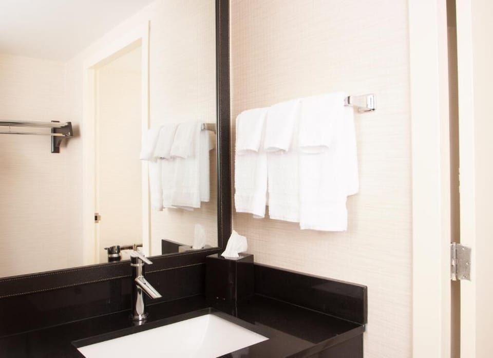 Room, 1 King Bed (Mobility/Hearing Access, Roll-In Shwr) | Bathroom | Free toiletries, hair dryer, towels