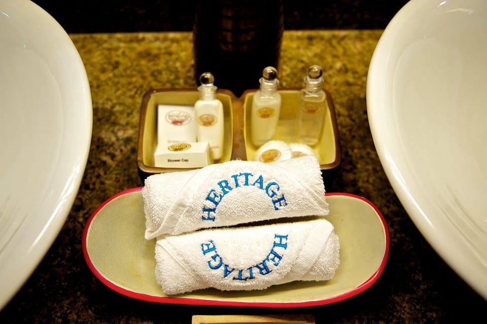 Shower, free toiletries, slippers, towels
