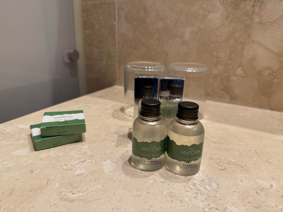 Shower, free toiletries, bidet, towels