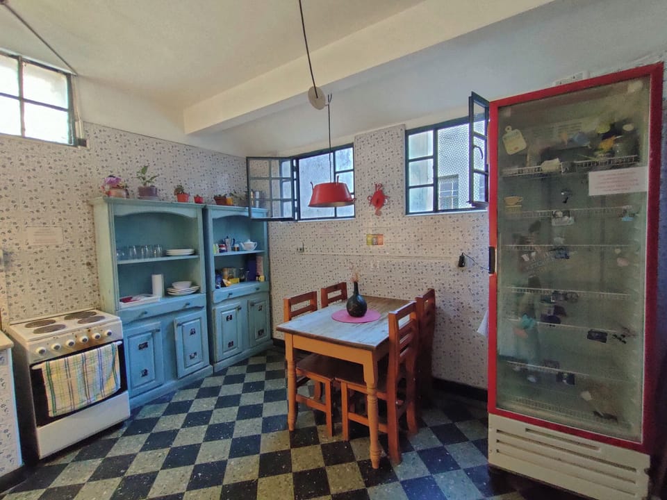 Fridge, microwave, oven, cookware/dishes/utensils