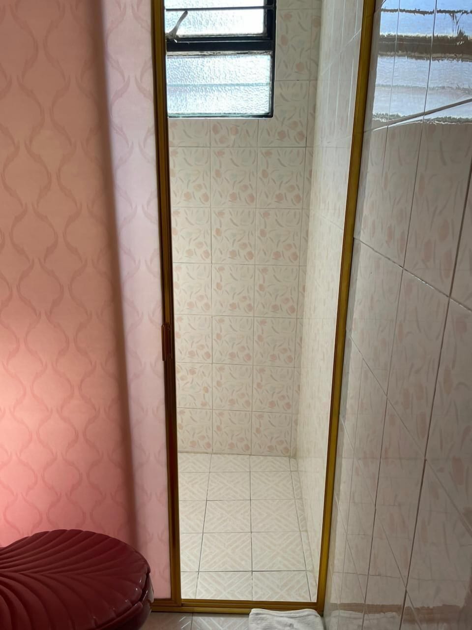 Shower, towels, soap, shampoo