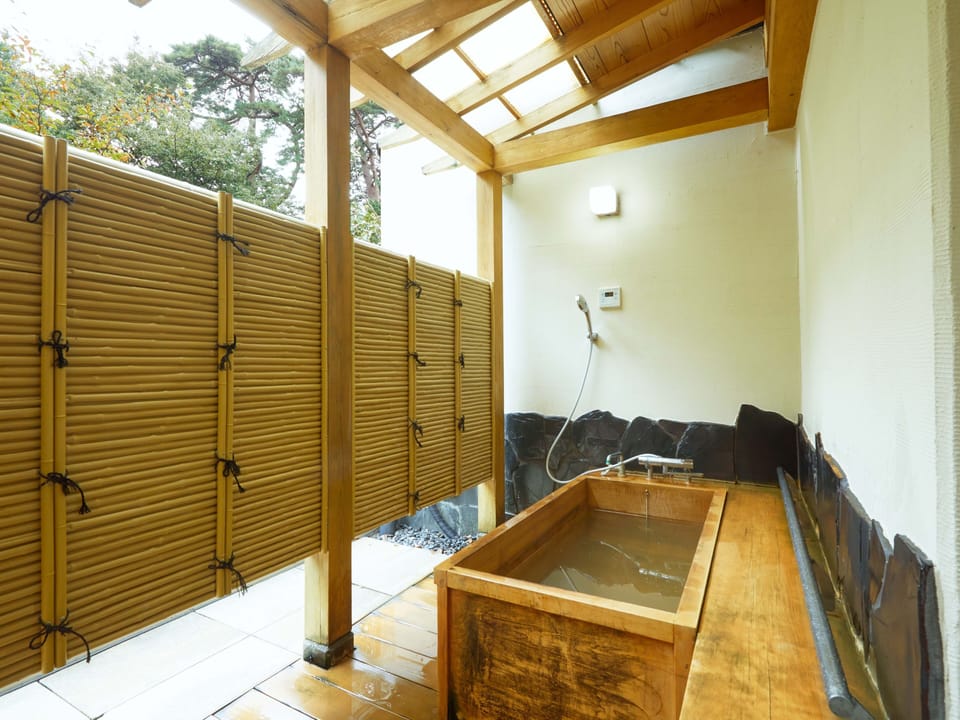 Special Japanese Western style room with open-air bath, Non Smoking | Bathroom | Hair dryer, slippers, electronic bidet, towels