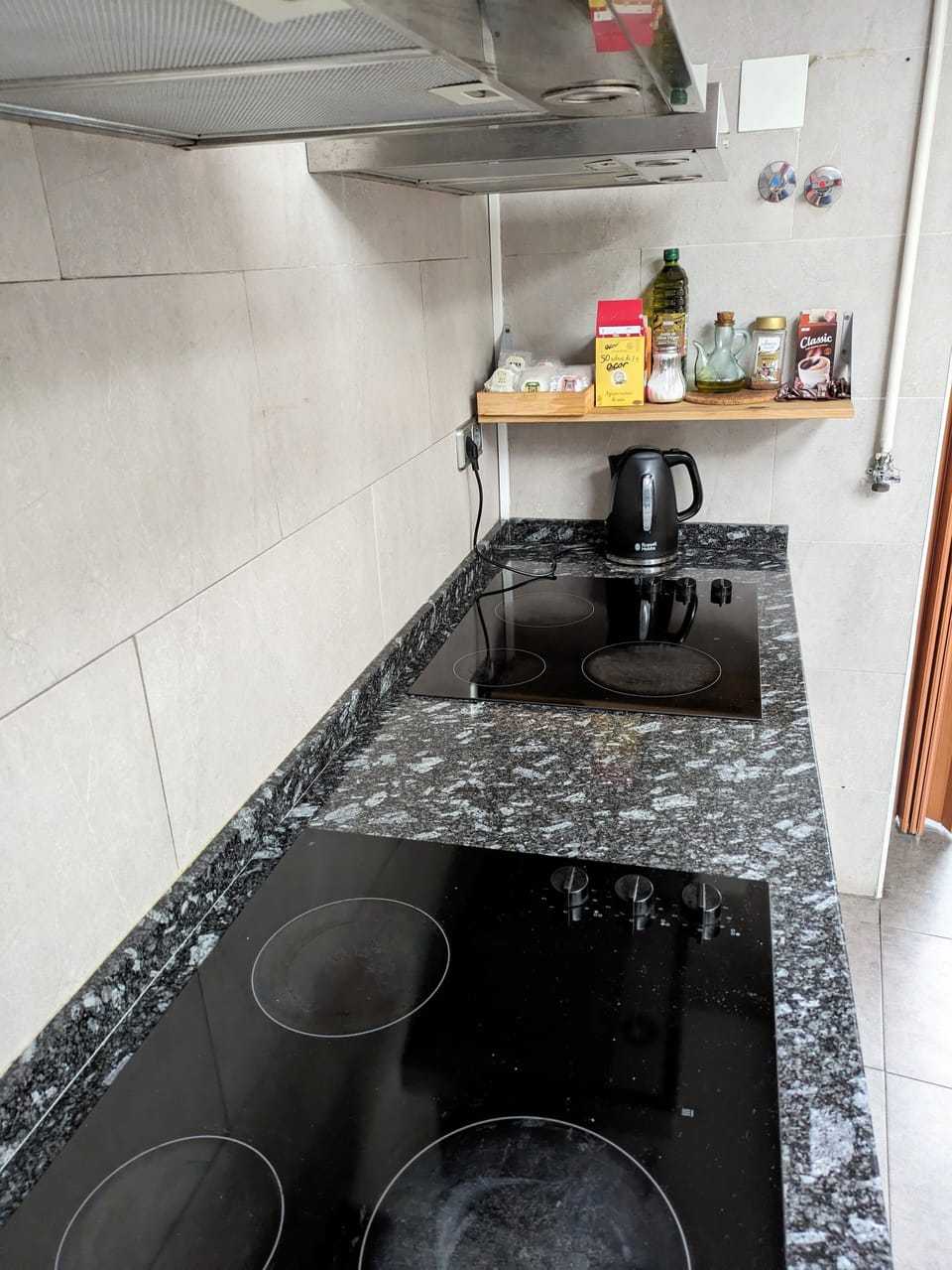 Fridge, microwave, toaster, cookware/dishes/utensils