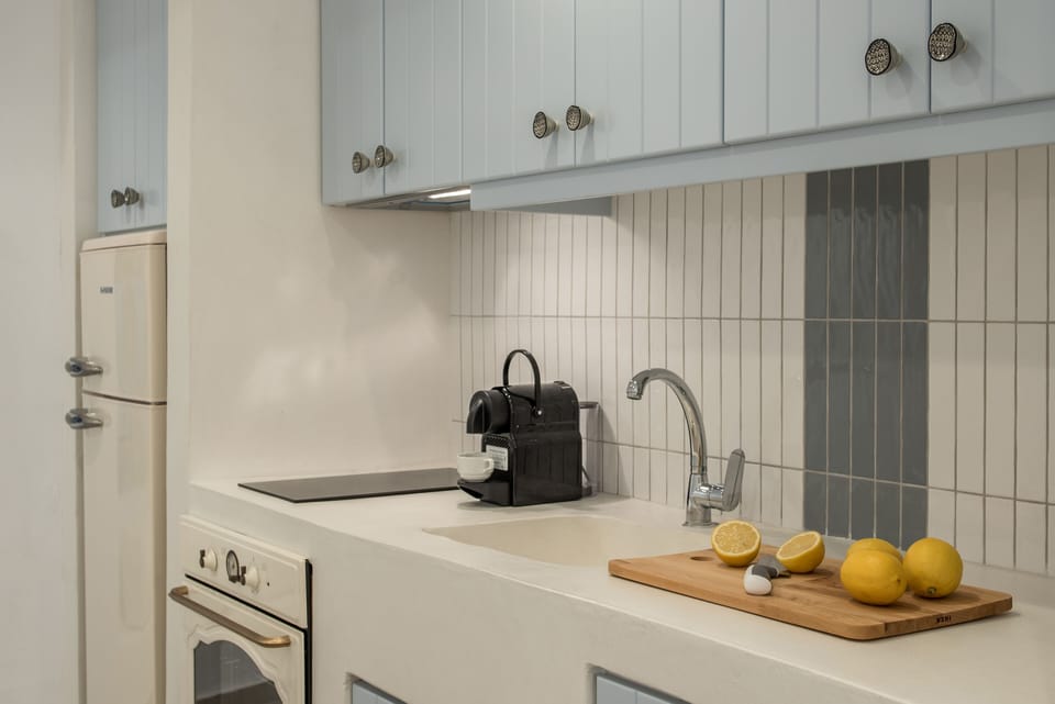 Deluxe Apartment, 2 Bedrooms, Sea View (Mini Pool- Hot Tub) | Private kitchen | Full-size fridge, oven, stovetop, espresso maker