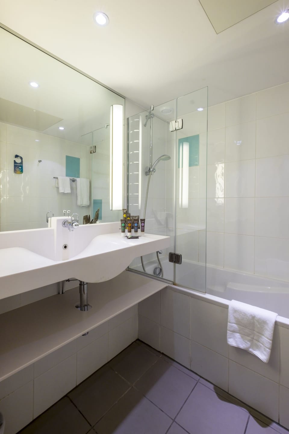 Eco-friendly toiletries, hair dryer, towels