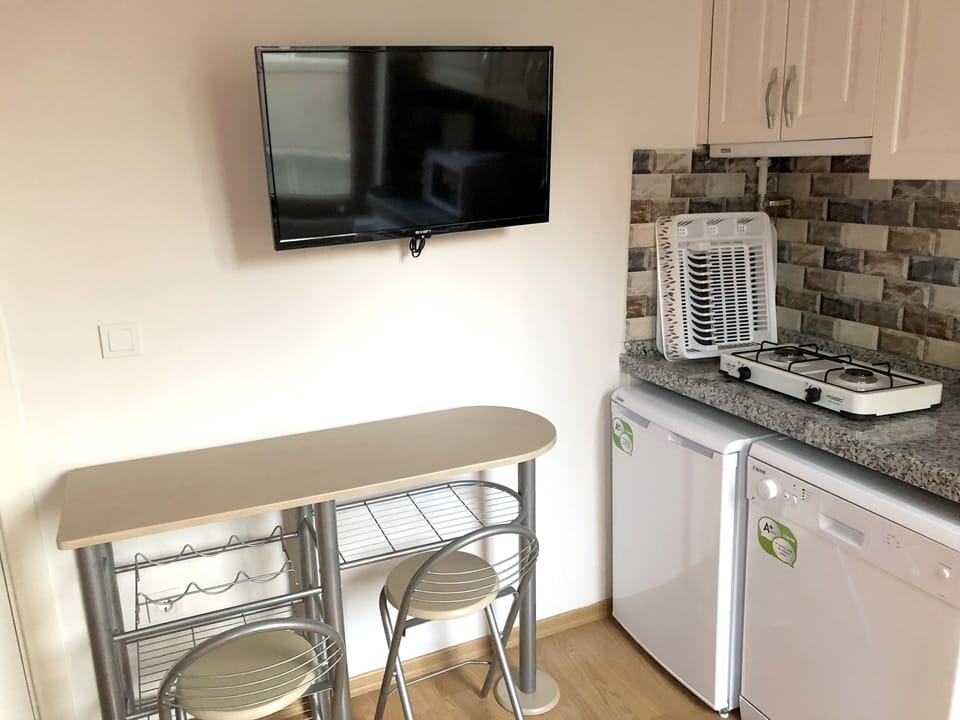 Superior Apartment (1st Floor) | Private kitchen | Fridge, highchair, cleaning supplies, freezer