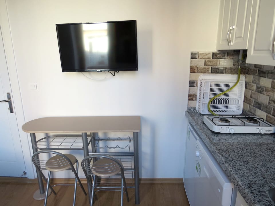 Superior Apartment (2nd Floor) | Private kitchen | Fridge, highchair, cleaning supplies, freezer