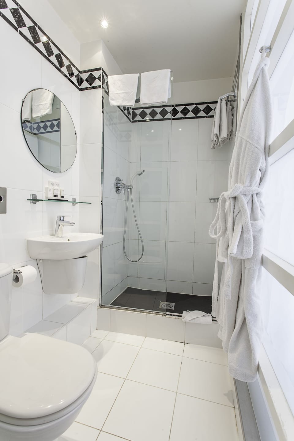 Hair dryer, bathrobes, towels